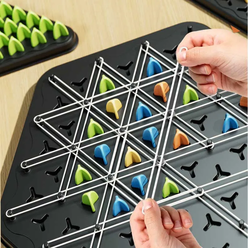 Hot! Geometry Chain Chess Puzzle Triangle Chess Desktop Game Rubber Band Training Family Interaction Exercise Thinking Toys Gift