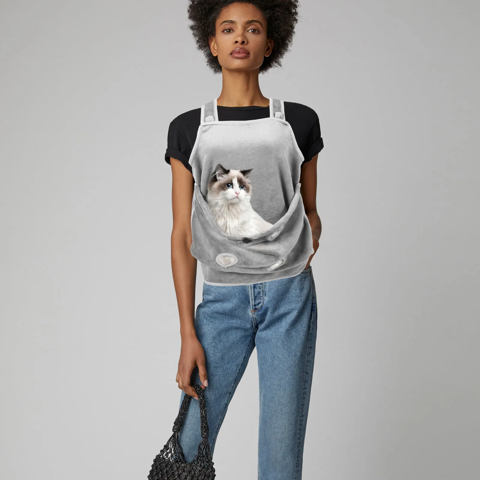 

Petting Nonstick Fabric Elastic Holding Cat Apron Pocket Cat Carrier Apron Holding Dog Sleeping Outdoor Bag Gray