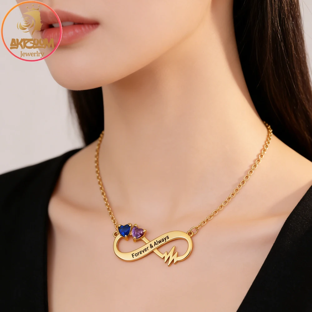 

Ожерелье Akizoom Custom с 2 именами, подвеска в форме сердца с красным камнем, из нержавеющей стали, для женщин, персонализированный подарок