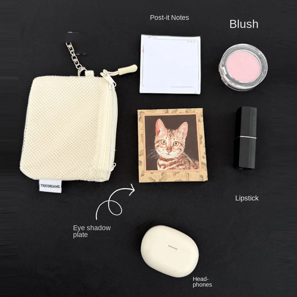 

Double Zipper Mesh Storage Bag Double-layer Space Saving Portable Coin Purse Visible Square Travel Cosmetic Organizer Card