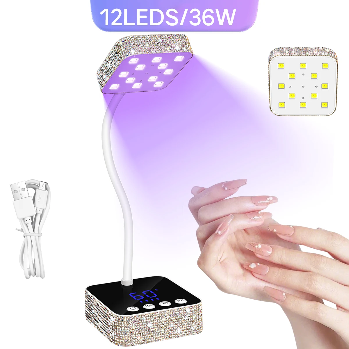 12 المصابيح الأشعة فوق البنفسجية LED مسمار مصباح 36 واط قابلة للشحن الأشعة فوق البنفسجية ضوء للأظافر هلام اللاسلكي المحمولة مسمار مجفف 360 °   مصباح تجفيف تلميع قابل للدوران