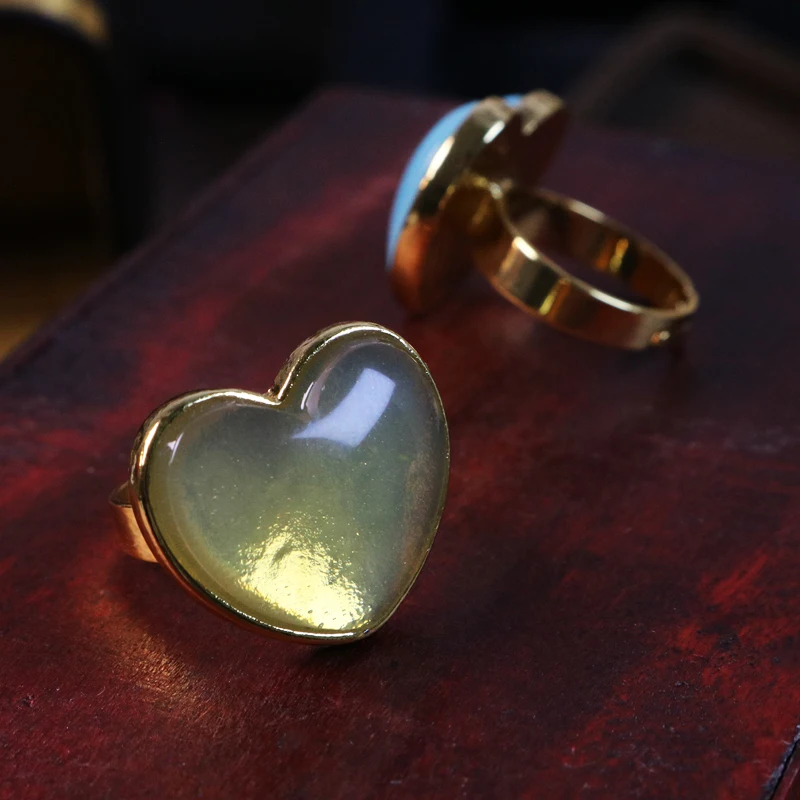 Elegant Red Blue Green Champagne Heart Shaped Resin Ring Simple Stylish Adjustable For Women