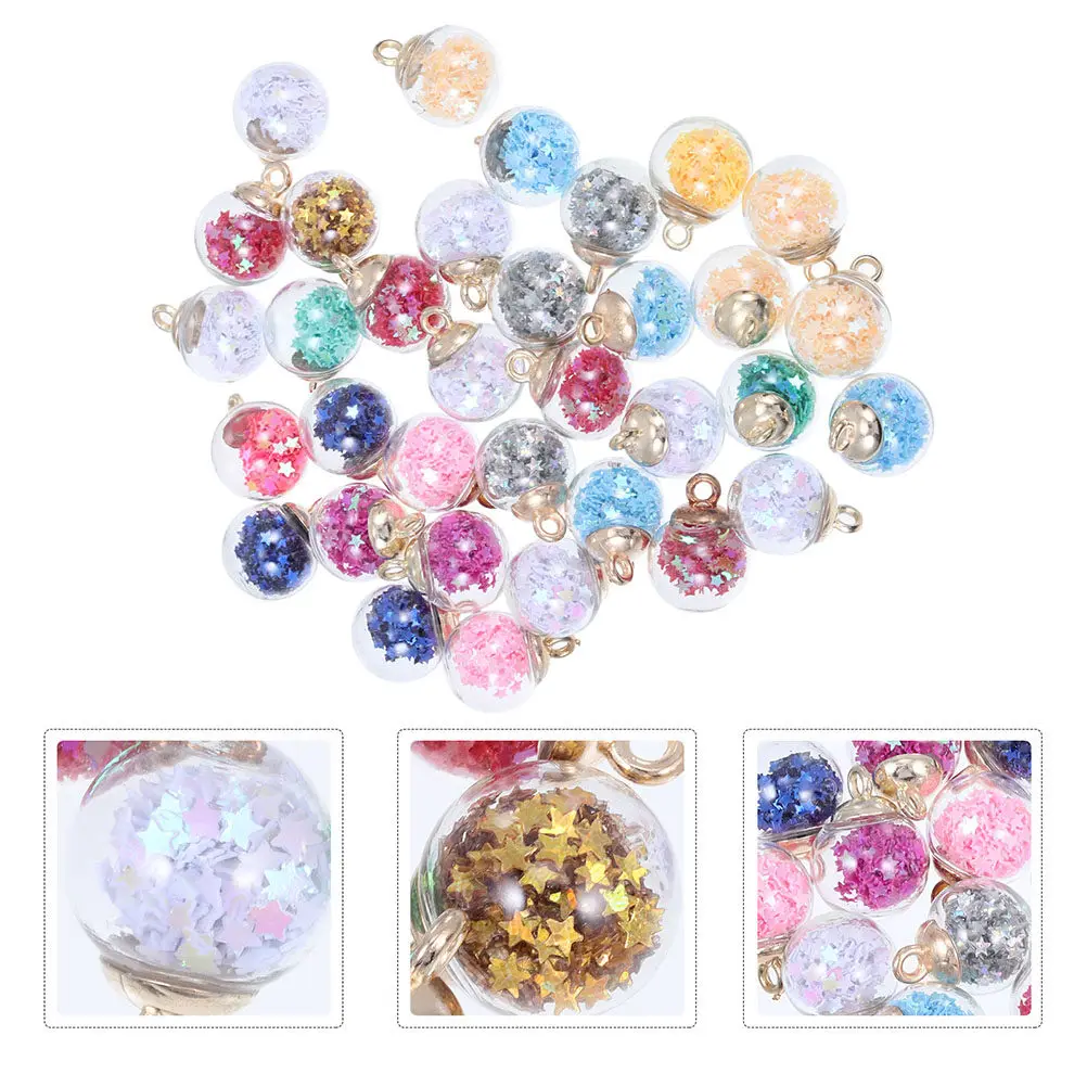 

60 шт. стеклянных шариков-подвесок с звездами и блестками, для рукоделия, подвески-шармы для серег, ожерелий, ювелирных изделий, стеклянные шариковые шармы
