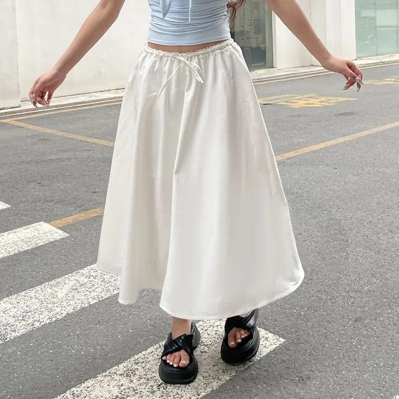 

Skirt Lace-Up French Style Fairy Solid Color Women'S Loose Long Skirt That Covers The Flesh And Looks Slimming Leisure Skirt