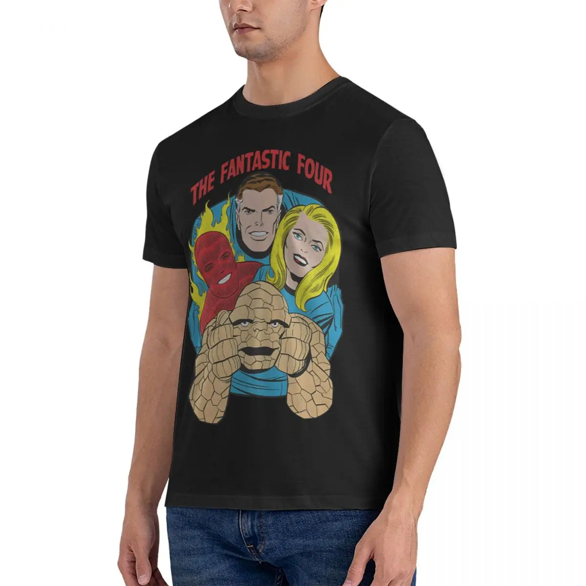 The Fantastic Four Comic Pullover T Shirts Men Pure Cotton Funny T-Shirt Round Neck Marvel Fantastic Four Tee Shirt Short Sleeve