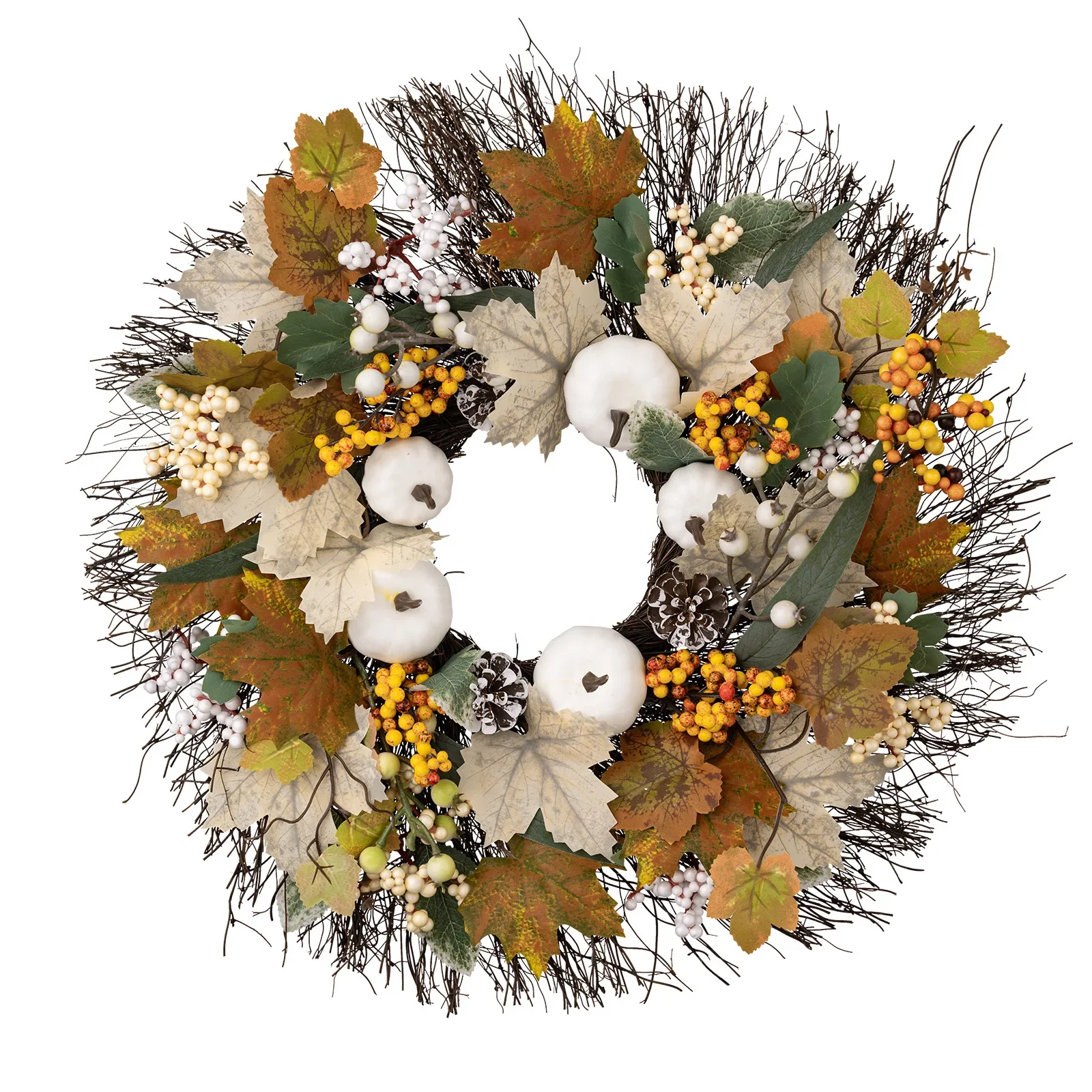 

Autumn New Thanksgiving Ornaments Wreath Harvest Season Maple Leaf White Pumpkin Wreath Autumn Porch Pendant