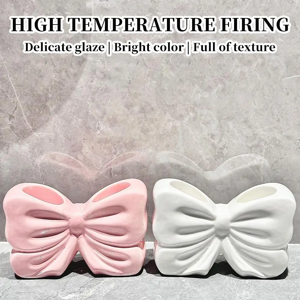 Ceramic Bow Toothbrush Holder - Creative Toothbrush and Toothpaste Storage Rack for Bathroom Organization 1pcs