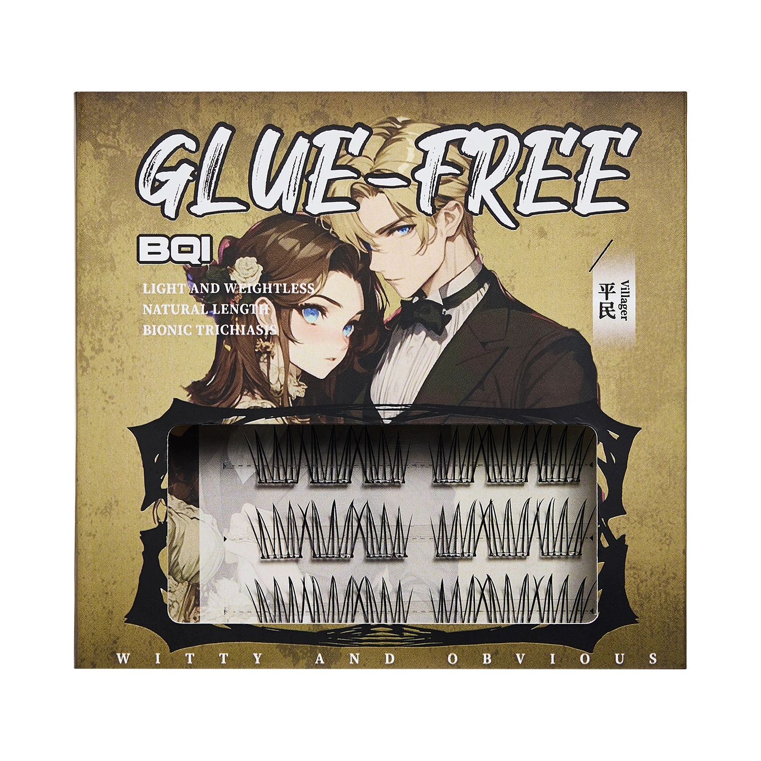 BQI 36 Cluster Werewolf Series Ciglia finte senza colla Trucco cosplay Arricciatura naturale Ciglia superiori con stelo trasparente autoadesivo