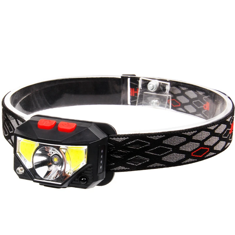 LED sensing red fishing headlight mini USB built-in battery multifunctional lightweight COB strong light headlight