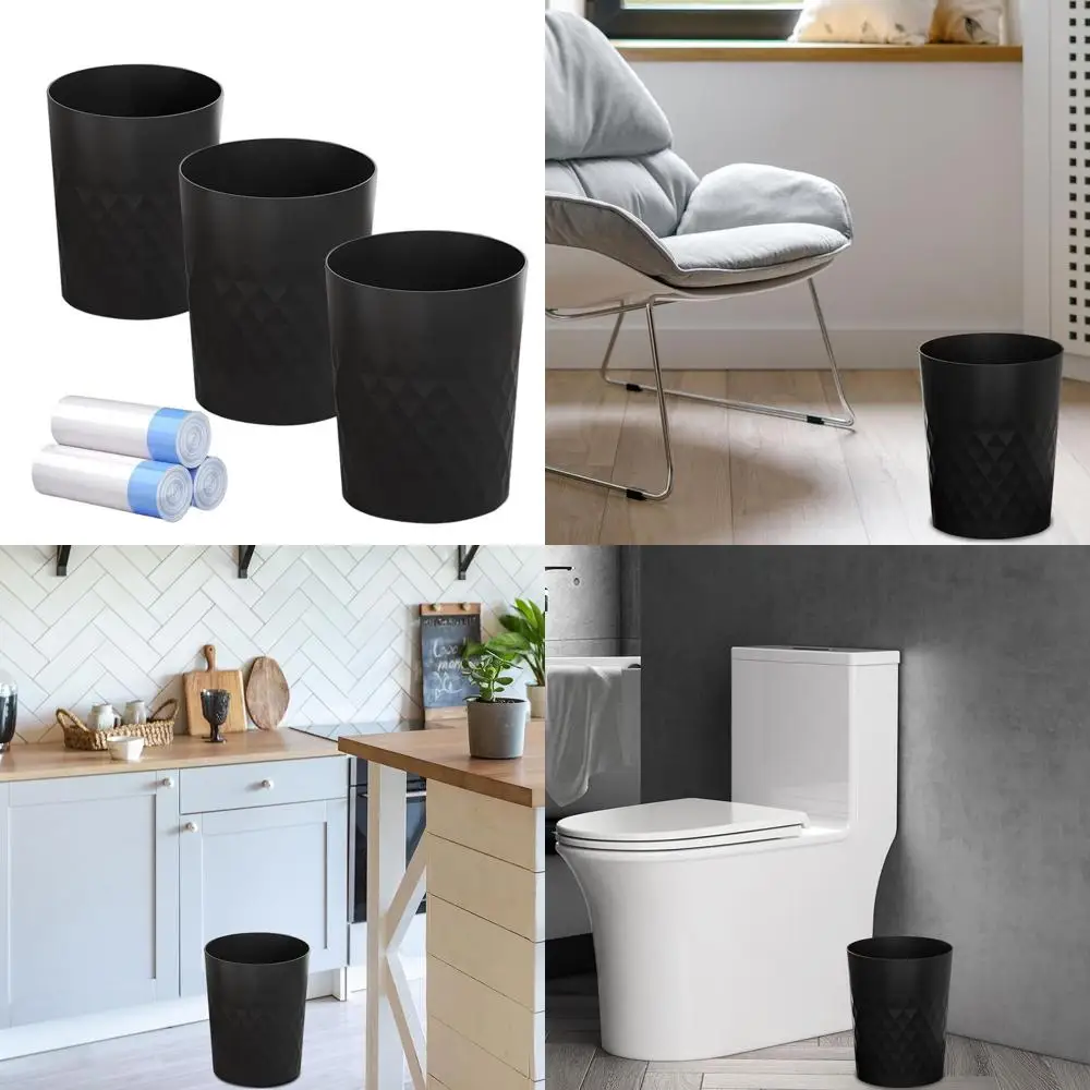 

Compact Round Waste Bin with Liners for Kitchen, Bathroom, Office, Dorm, and Craft Spaces - Black