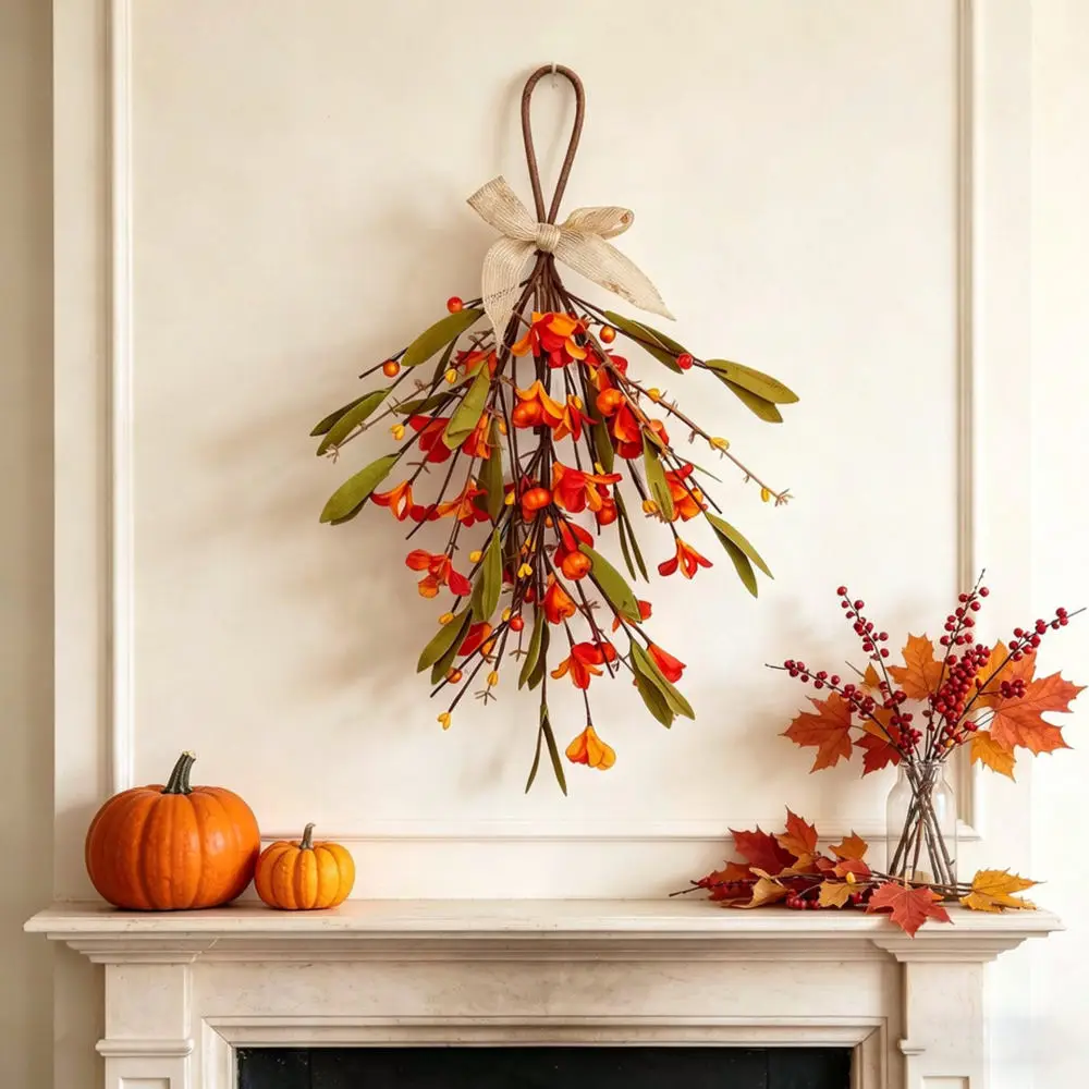 Artificial Fall Pumpkin Teardrop Swag Flower Wreath Wall Door Hanging Decoration For Thanksgiving Harvest Home Supplies