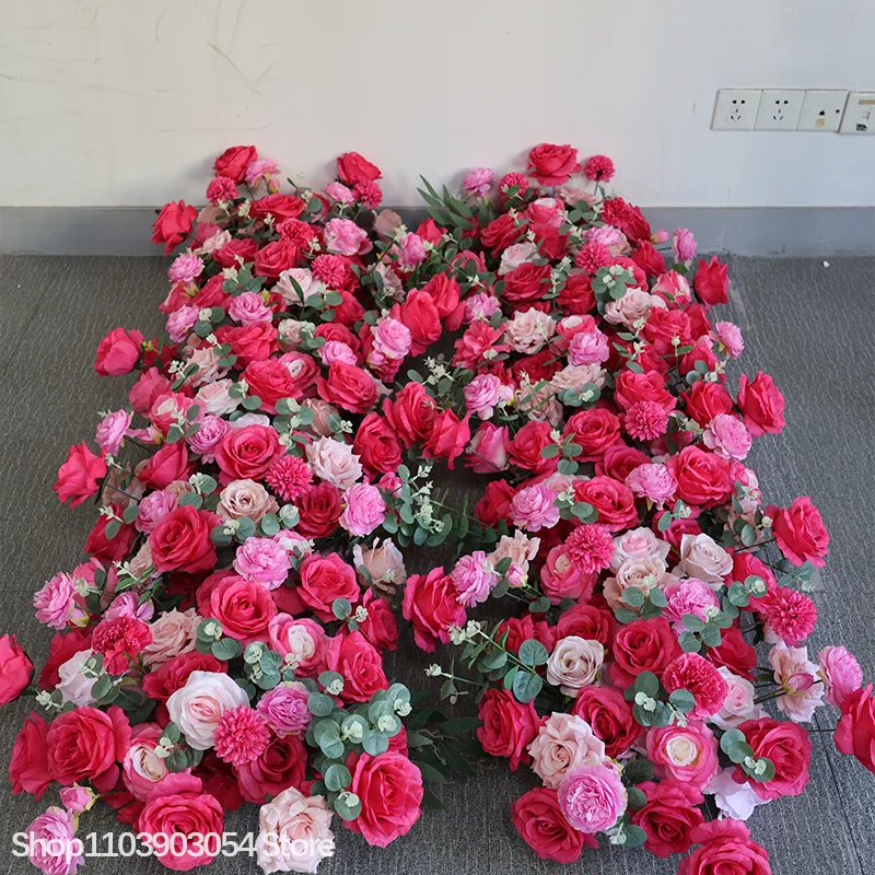 Luxuriöses Rot-Rosa Rosen-Blumenarrangement mit Künstlichem Eukalyptus für Hochzeits-Hintergrund, Bühne, Party, Zeremonie und Gangdekoration – Detail 5