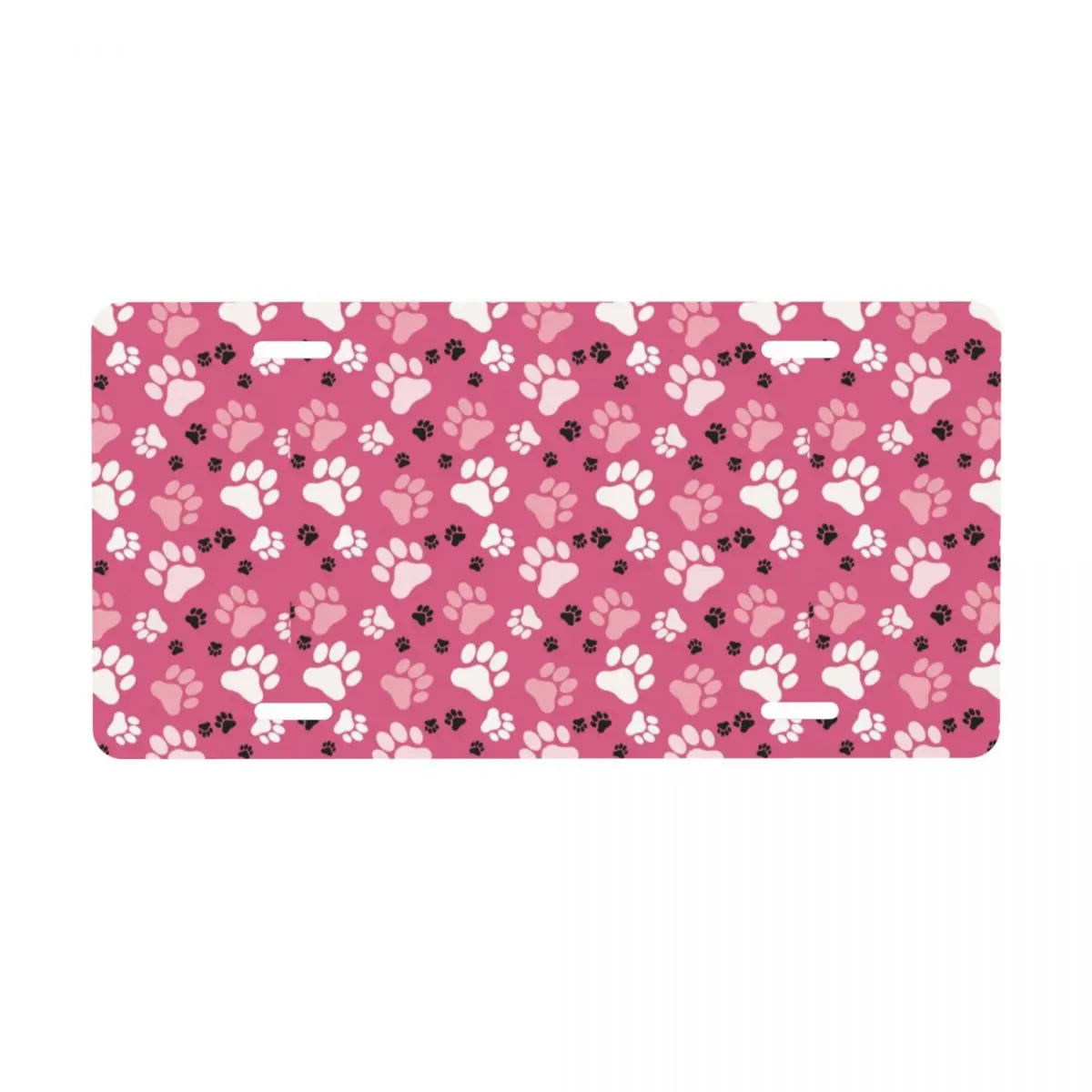 Custom Novelty Paw Prints Pink Decorative Metal License Plate Colorful Floral Pretty Aluminum Car Front Vanity Tag 6x12 Inch