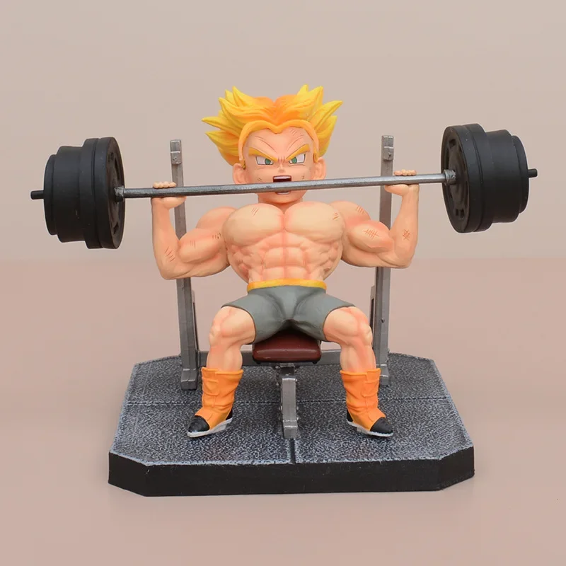 12cm Dragon Ball Torankusu Lifting Barbells Anime Action Figure Model Statue Boy Collection Desktop Decoration Ornament Toy Gift