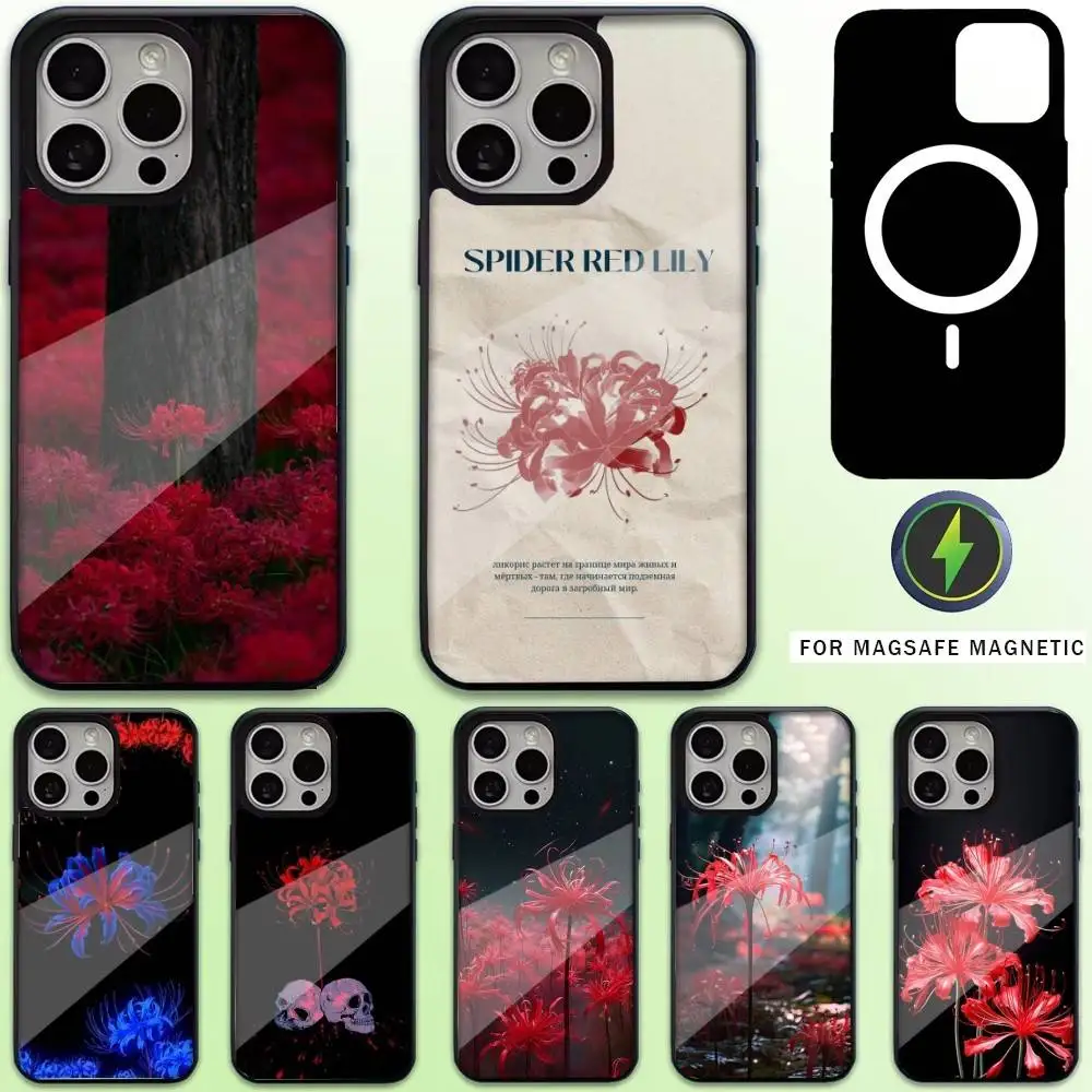

Red Spider Lily Flower of Hell Phone Case For iPhone17,16,15,14,13,12,11 Plus,Pro Max Magnetic For Magsafe Wireless Charging
