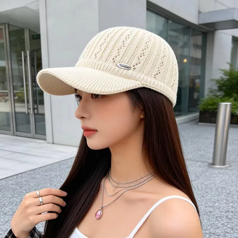 Summer Breathable Knit Baseball Cap for Women, Openwork Peaked Hat, Casual Sun Hat