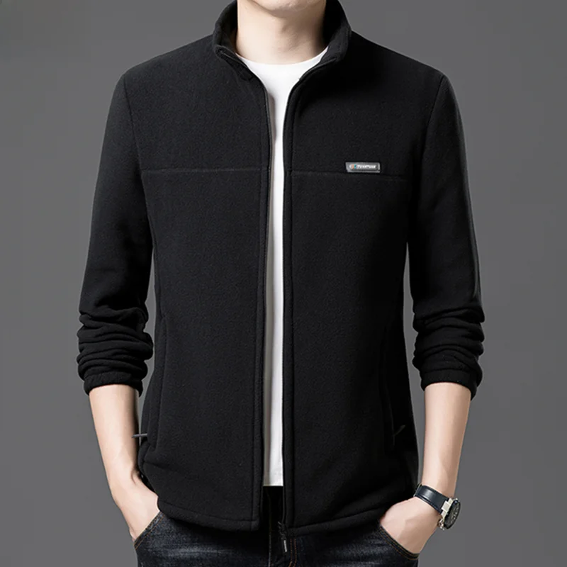 

Loose Fit Fce Lined Jaet Men's Autumn Winter Full Zip Stand Collar Warmth Sports Sle Polyester Fiber Long Sve Zipped