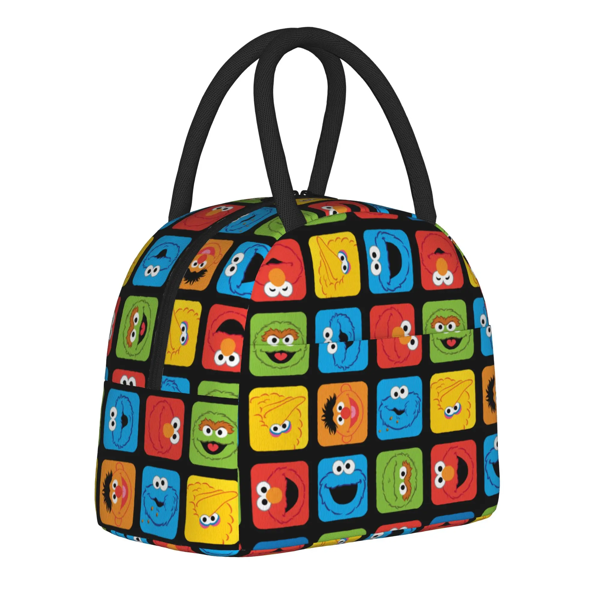 

Sesames Streets Cubed Faces Insulated Lunch Bag Thermal Bag Reusable,Lunch Container Portable Tote Lunch Box Bento Pouch
