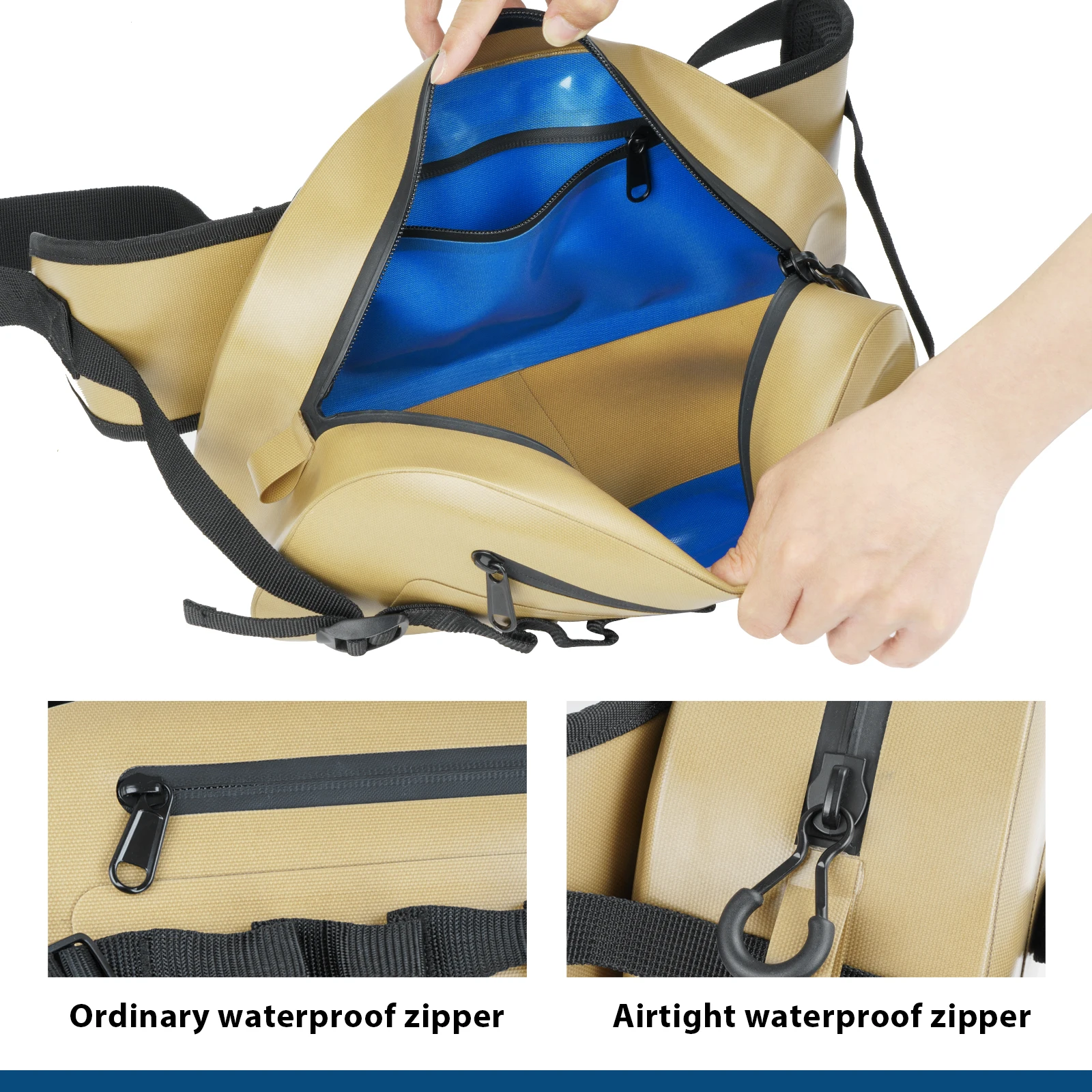 THKFISH Waterproof Fishing Fanny Pack For Men Outdoor Fishing Tackle Waist Bag Chest Packs with Airtight Zipper Multi-Functional