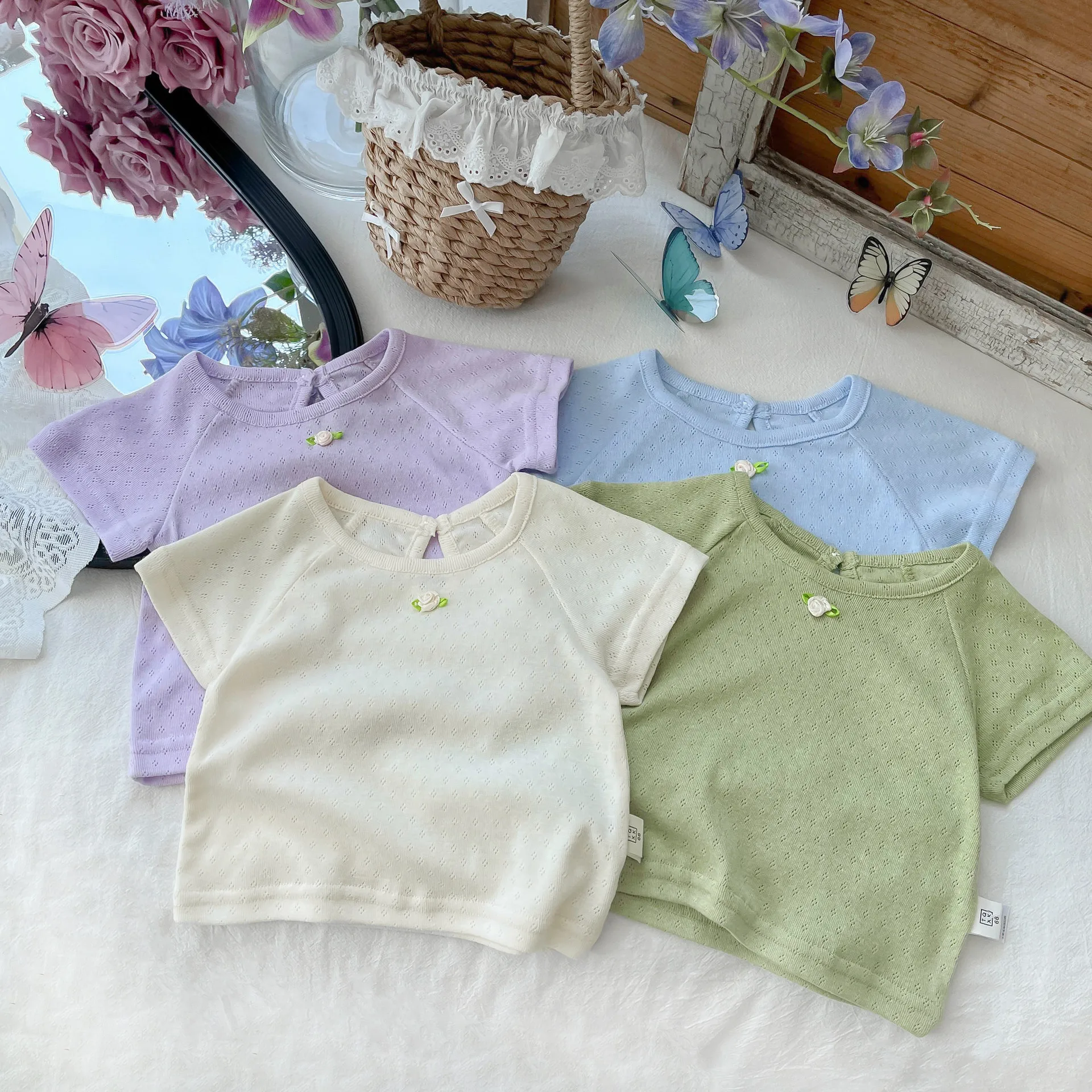 Baby Clothing Girls Short-sleeved T-shirt Summer 2024 New Fashionable Korean Style Thin Solid Color Comfortable Top T Shirt