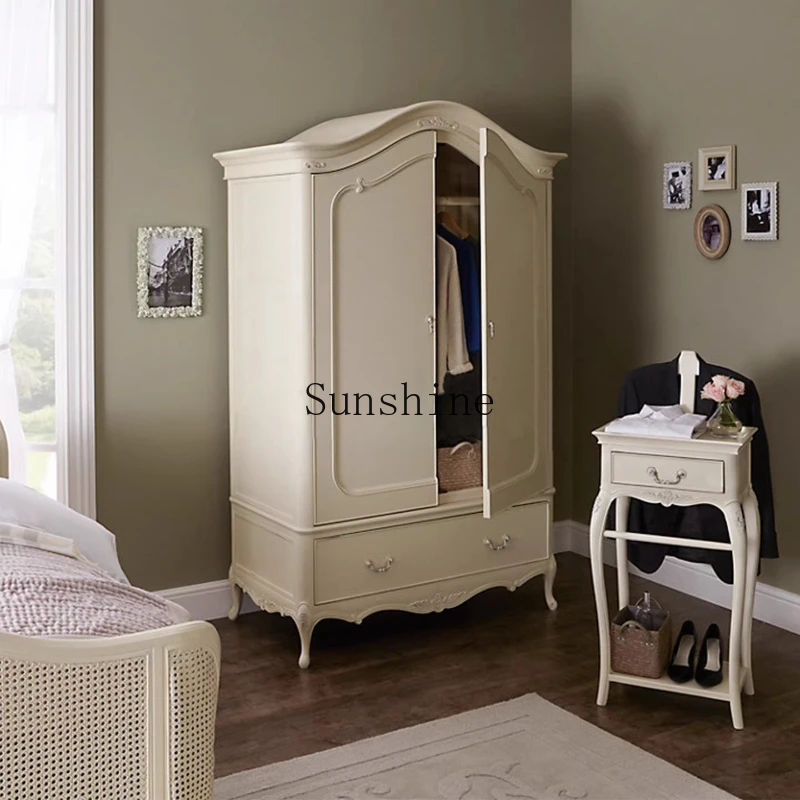 

American country solid wood carving flower bedroom storage double door antique home two door storage wardrobe