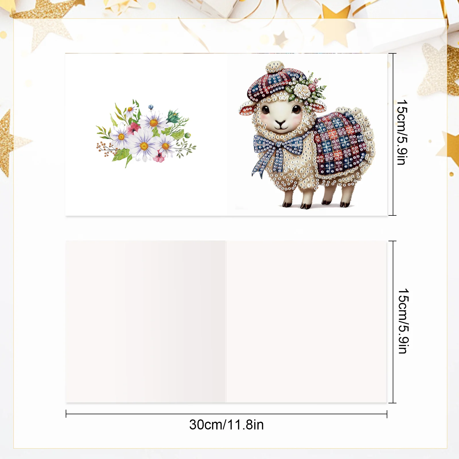 مجموعة بطاقات تهنئة ماسية مكونة من 6 قطع، يمكنك صنعها بنفسك على شكل خروف لطيف مصنوع يدويًا لمهرجان تحية الماس الفني بطاقات إبداعية لأعياد الميلاد