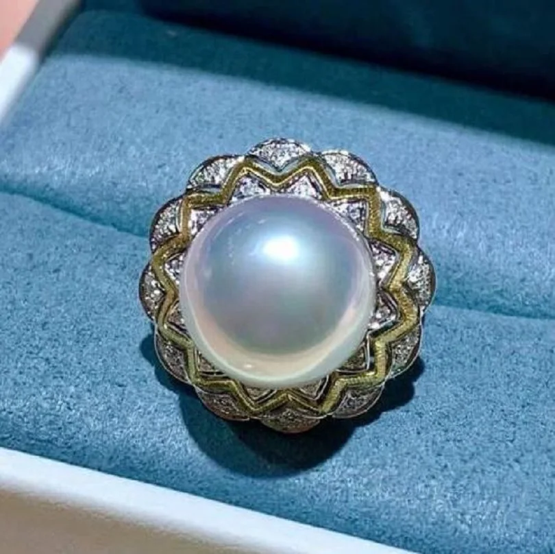 

Gorgeous Giant AAAA 11-12mm South China Sea White Round Pearl Ring 925s