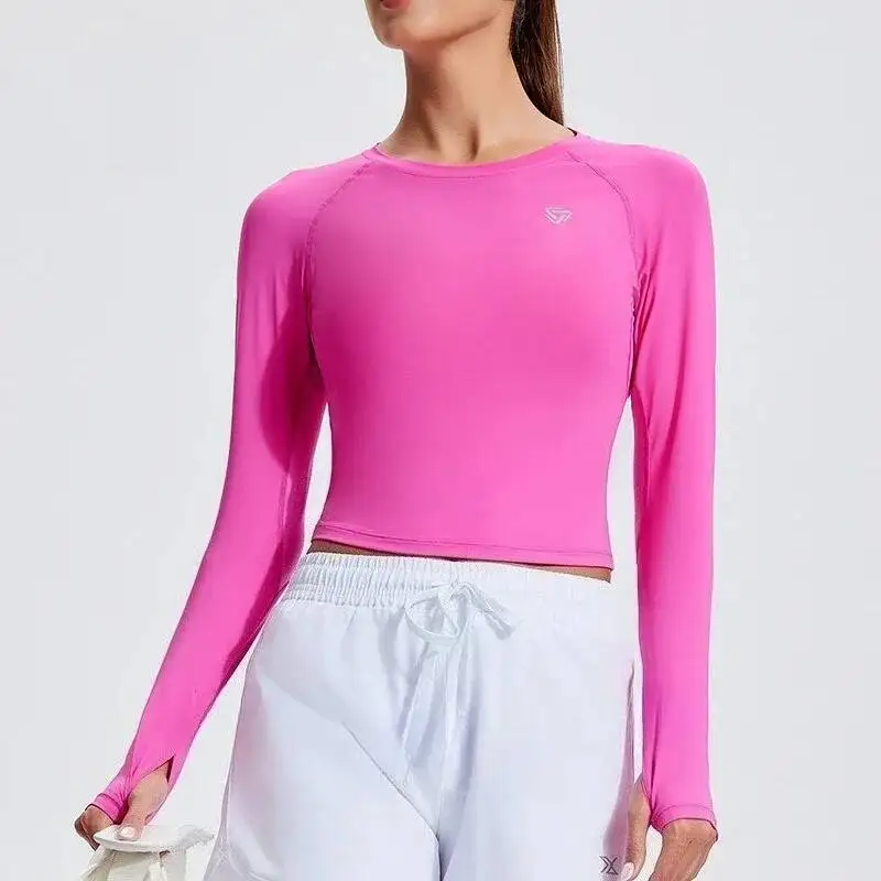 

Женские рубашки для йоги, летняя футболка для бега с длинным рукавом, спортивная одежда Fiess для тренировок, быстросохнущий дышащий высокоэластичный спортивный топ