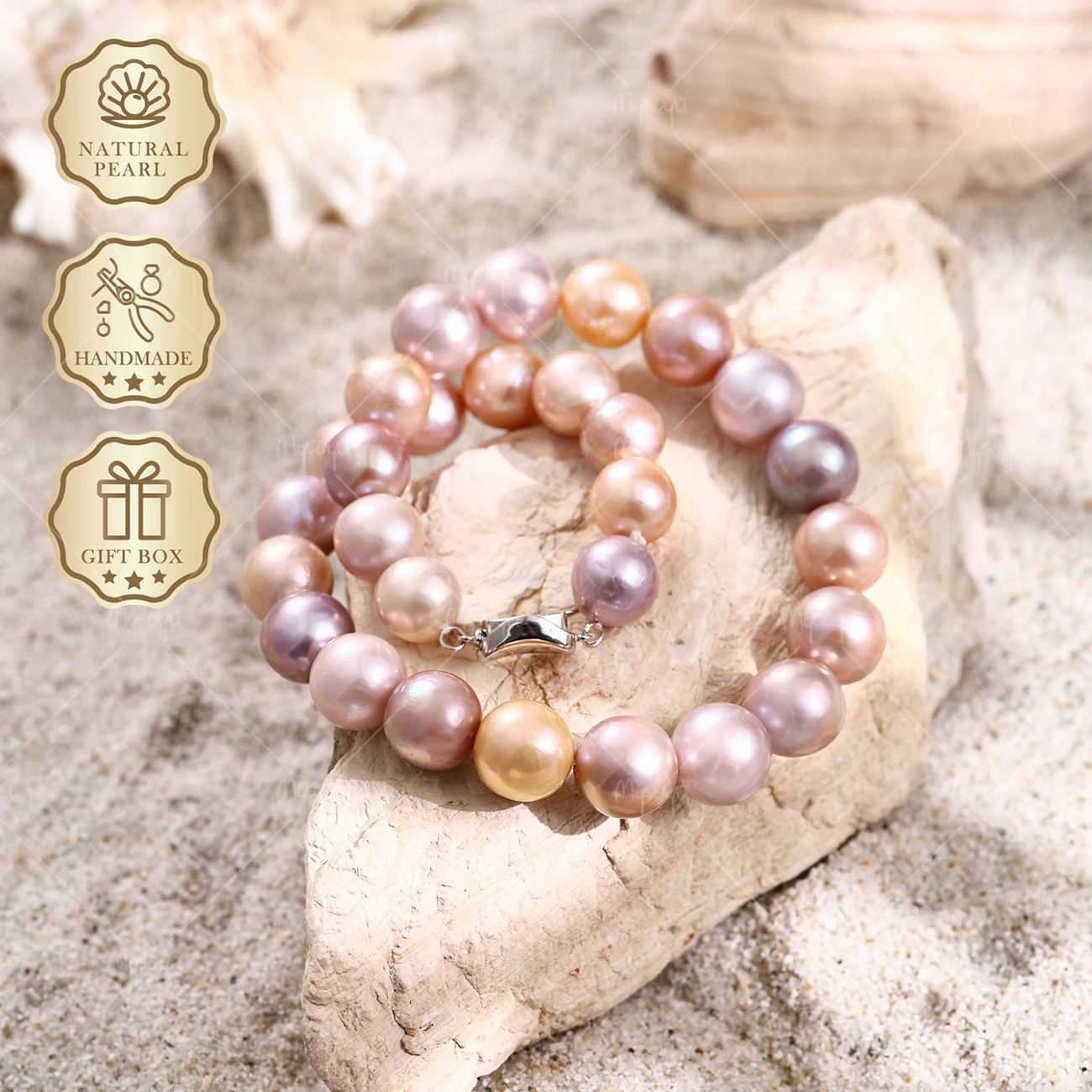 

MYSOYA Large Candy Color Edison Freshwater Pearl Necklace 11-13mm Silver Ingot Clasp, Gift Box S340