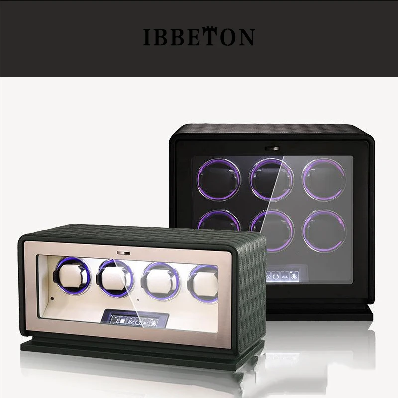 

IBBETON Watch Winder Leather 2 3 4 6 8 12 Slots Luxury Fashion Exquisite Orange Green Black Watch Shaker Watch Box