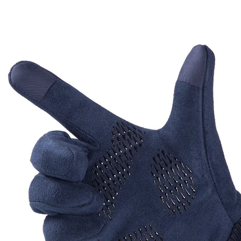 ผู้ชายหนังหนังนิ่มฤดูหนาว Plush หนาครึ่ง Finger Touch Screen Warm ขับรถถุงมือผู้ชายกีฬา Letter ขี่จักรยานขี่ Mitten p10