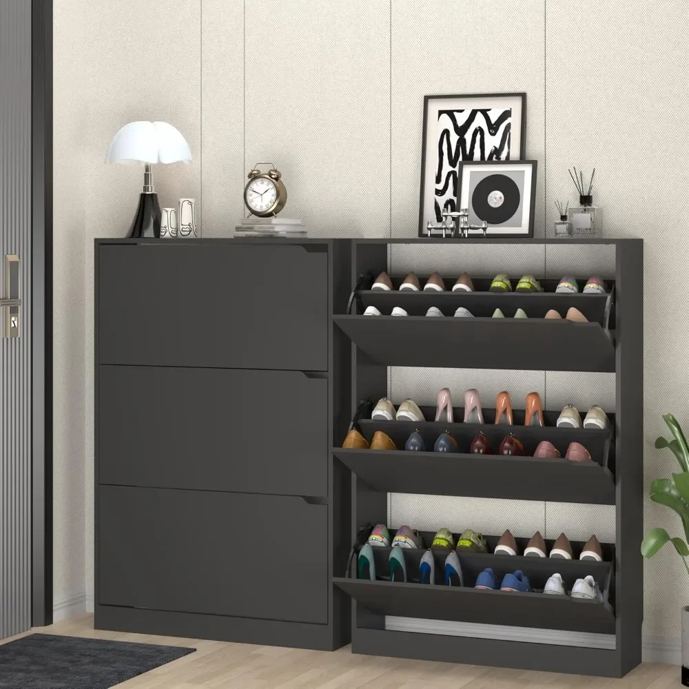 Shoe cabinet with 3 flip-out drawers, wooden entrance shoe cabinet, separate shoe rack storage, suitable for entrance, hallway