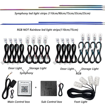 18 in 1 Car Ambient Light 64 Color Acrylic Strips 110cm 90cm 75cm 35cm 20cm Full Colors RGB Car Interior Bluetooth App Control