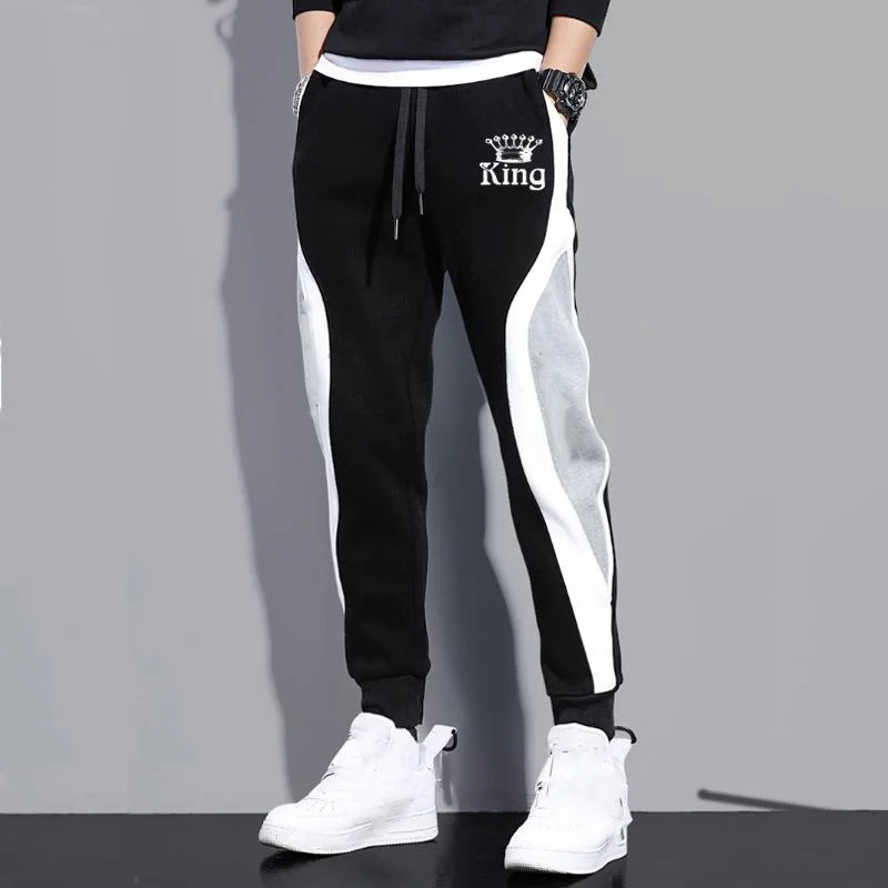 New King Letter Printed Pants for Men Casual Jogger Trousers Sports Running Pants Personality Patchwork Sweatpants for Men