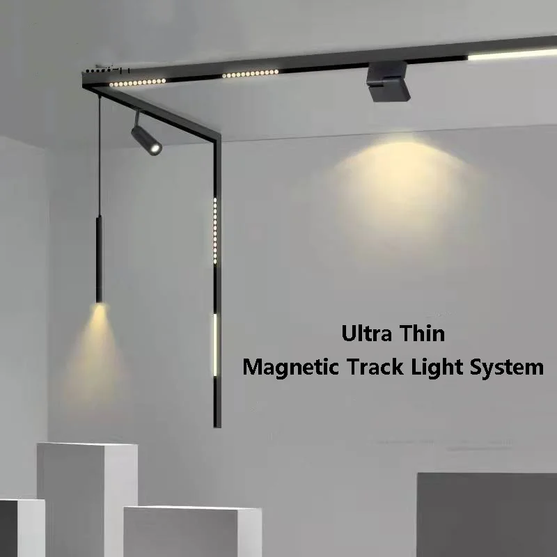 

Surface Mounted Ultra Thin LED Magnetic Track Light DC48V Living Room Black Flood Spotlight Ceiling Lamp Rail Light Chandelier