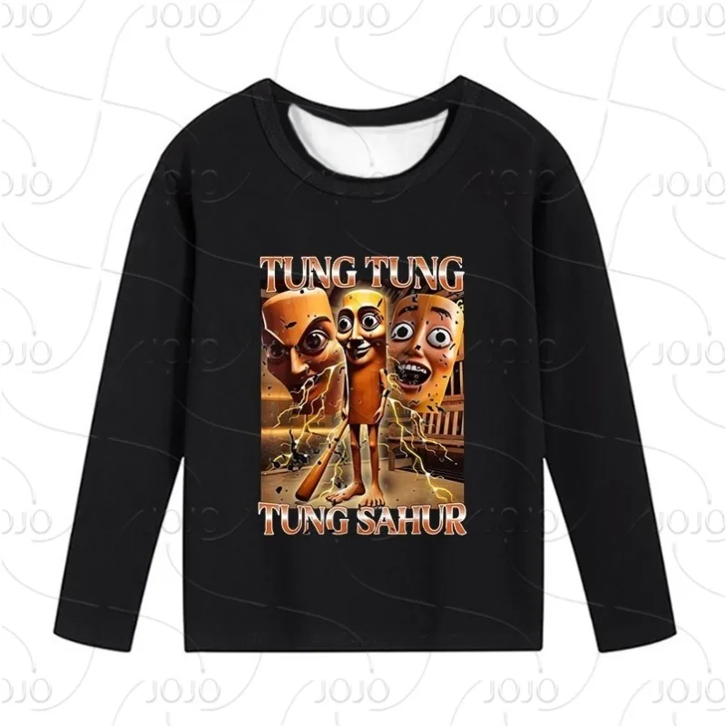 

Итальянские футболки с мозгом для детей, черная футболка с длинными рукавами, рубашка с забавным принтом животных, Tung Tung Sahur, детские топы, подарки