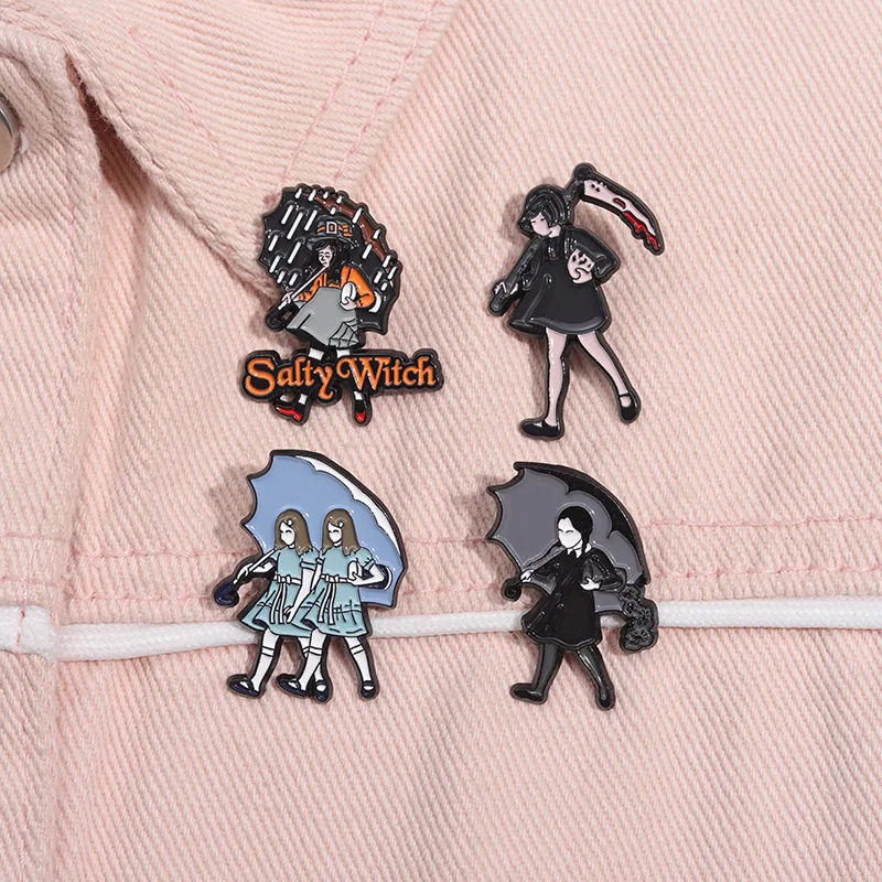 2-7Pcs Cute Anime Brooch Shield Pink Sword Snowman Cloud Book Umbrella Girl TV Moth Puppet Dogs Cartoon Badge Punk Pins Jewelry