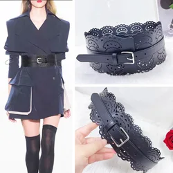 Women Genuine Leather Belt Decorative Girdle Cummerbunds Soft Leather Wide Belt Hollow Out Waistbands Bowknot Wide Waist Belt