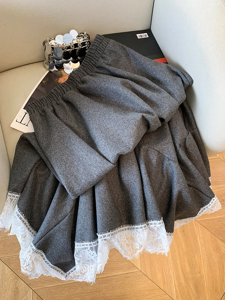 

Женская асимметричная твидовая юбка миди с кружевными вставками и высокой талией, винтажная, для офиса, зимняя, средней длины