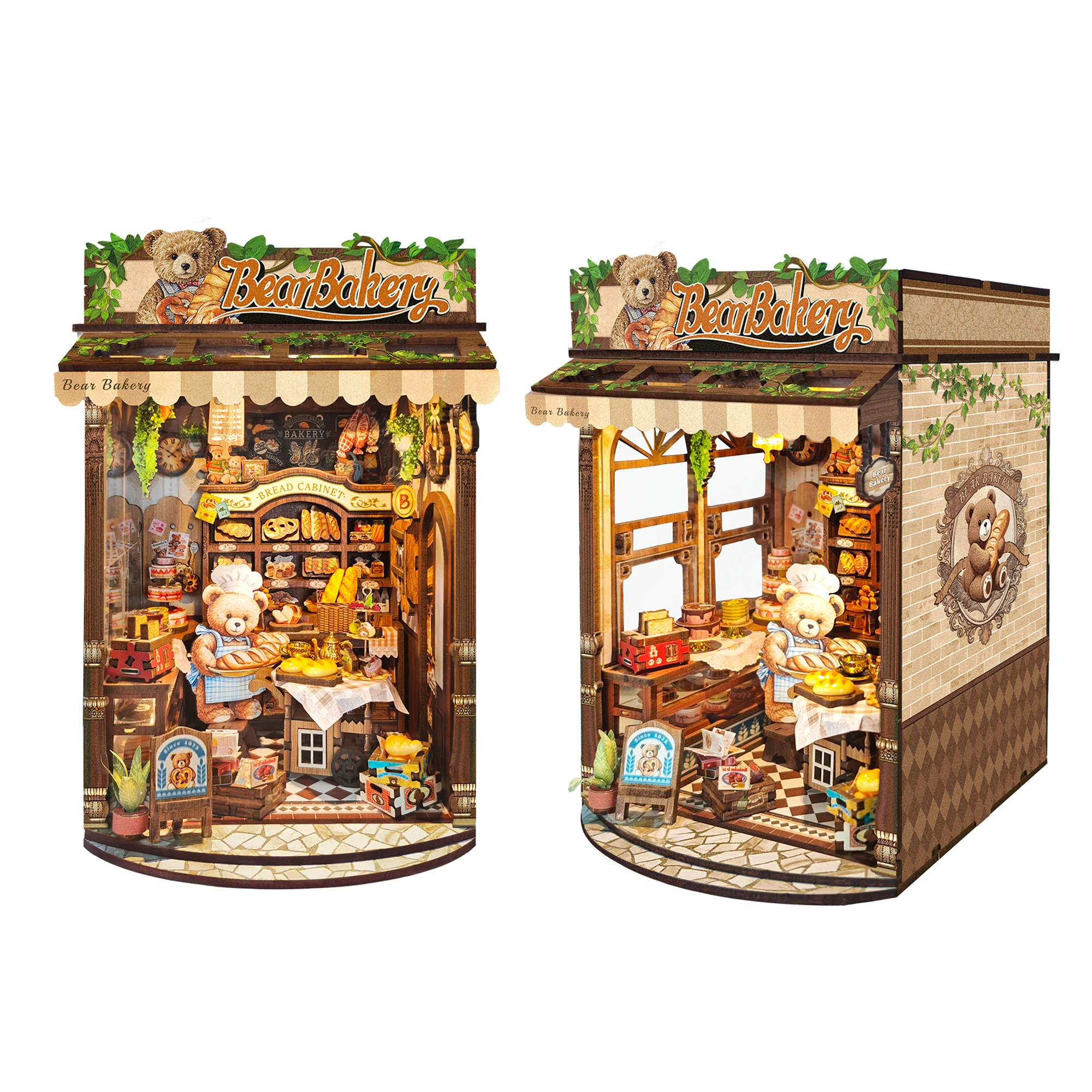 

NEW DIY Wooden Bear Bakery Figurines Miniatures Kits Assembled Houses Flower Casa for Friends Birthday Gifts Home Decor Crafts