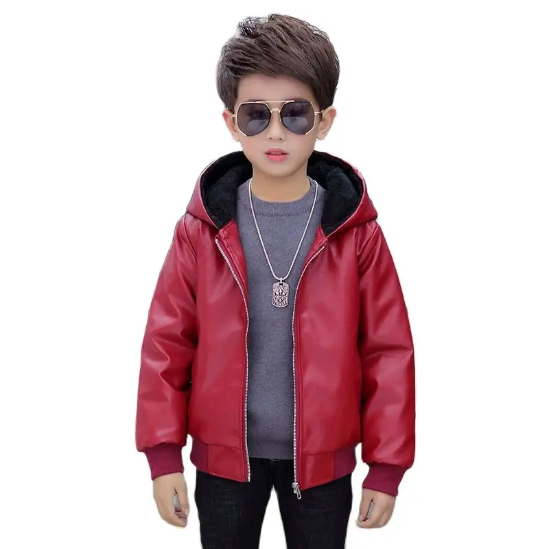 Children Jackets Boy Plush Thick Coat 2021 New Winter Casual Overcoat Kids for Boys Teenagers Outerwear Leather Coat Clothes