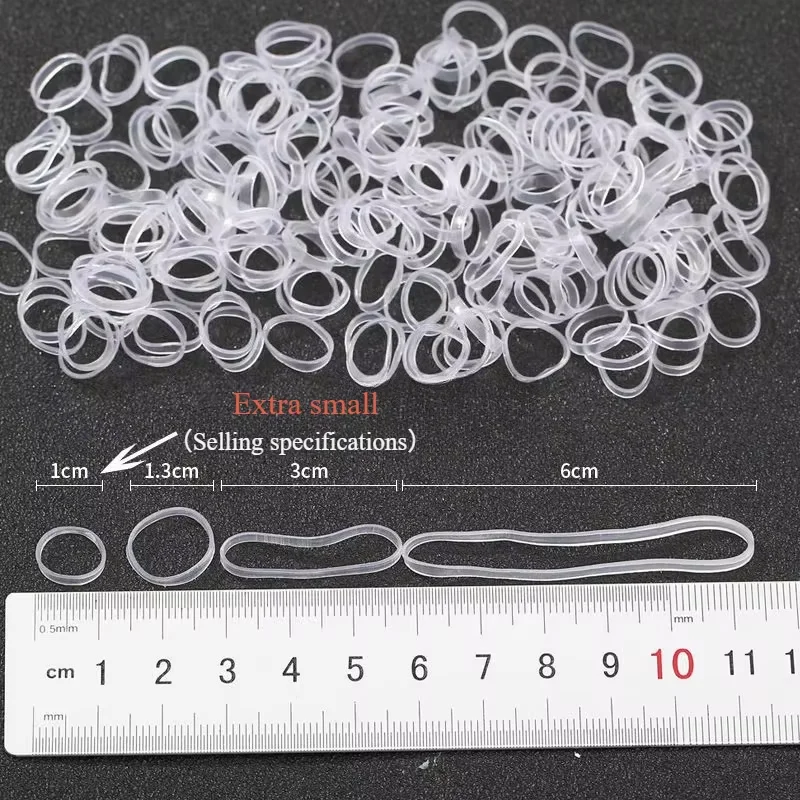 حزمة حلقة شعر كبيرة ومتوسطة وصغيرة وشفافة من المطاط الأبيض للاستعمال مرة واحدة من الجلد المتين الصديق للبيئة