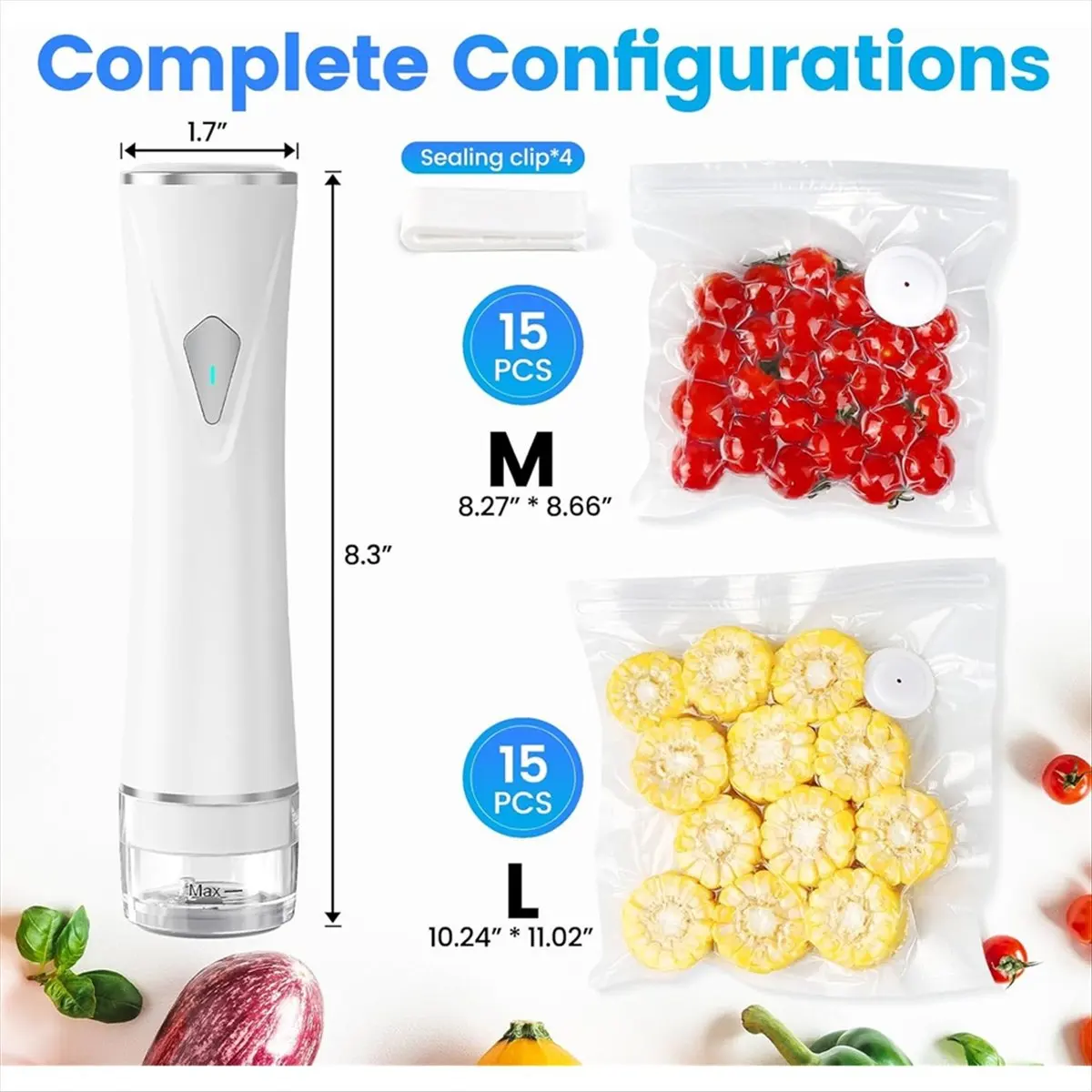 FSLH Vacuum Sealer for Food with Visible Tank, Handheld Vacuum Sealer Machine with 30 Reusable Bags, Wireless & Portable