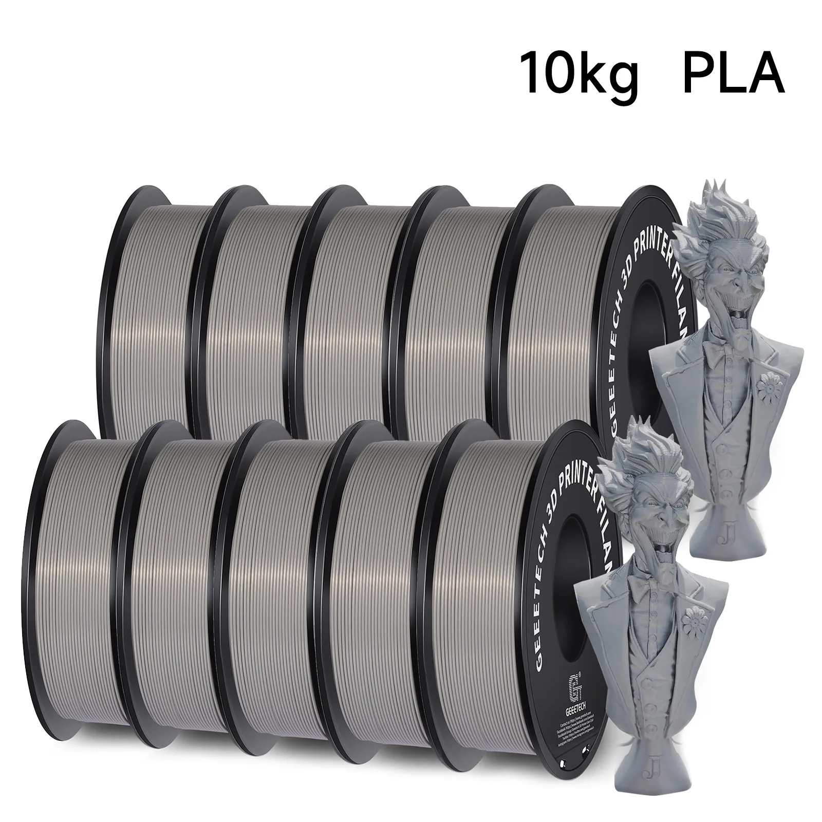 GEEETECH 10 kg in één doos mat/PETG/zijde PLA/TPU/ABS 3D PLA-filament 1,75 mm spoeldraad voor 3D-printermateriaal, veiligheid