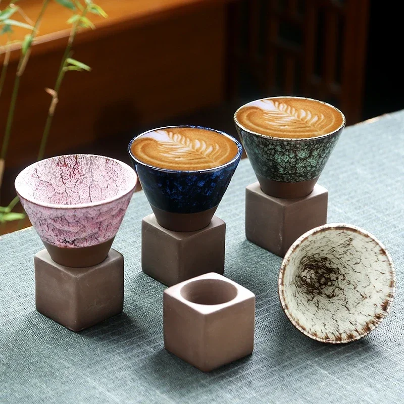 

1pcs Creative Retro Ceramic Coffee Mug Rough Pottery Tea Cup Japanese Latte Pull Flower Porcelain Cup Pottery Coffee Cup