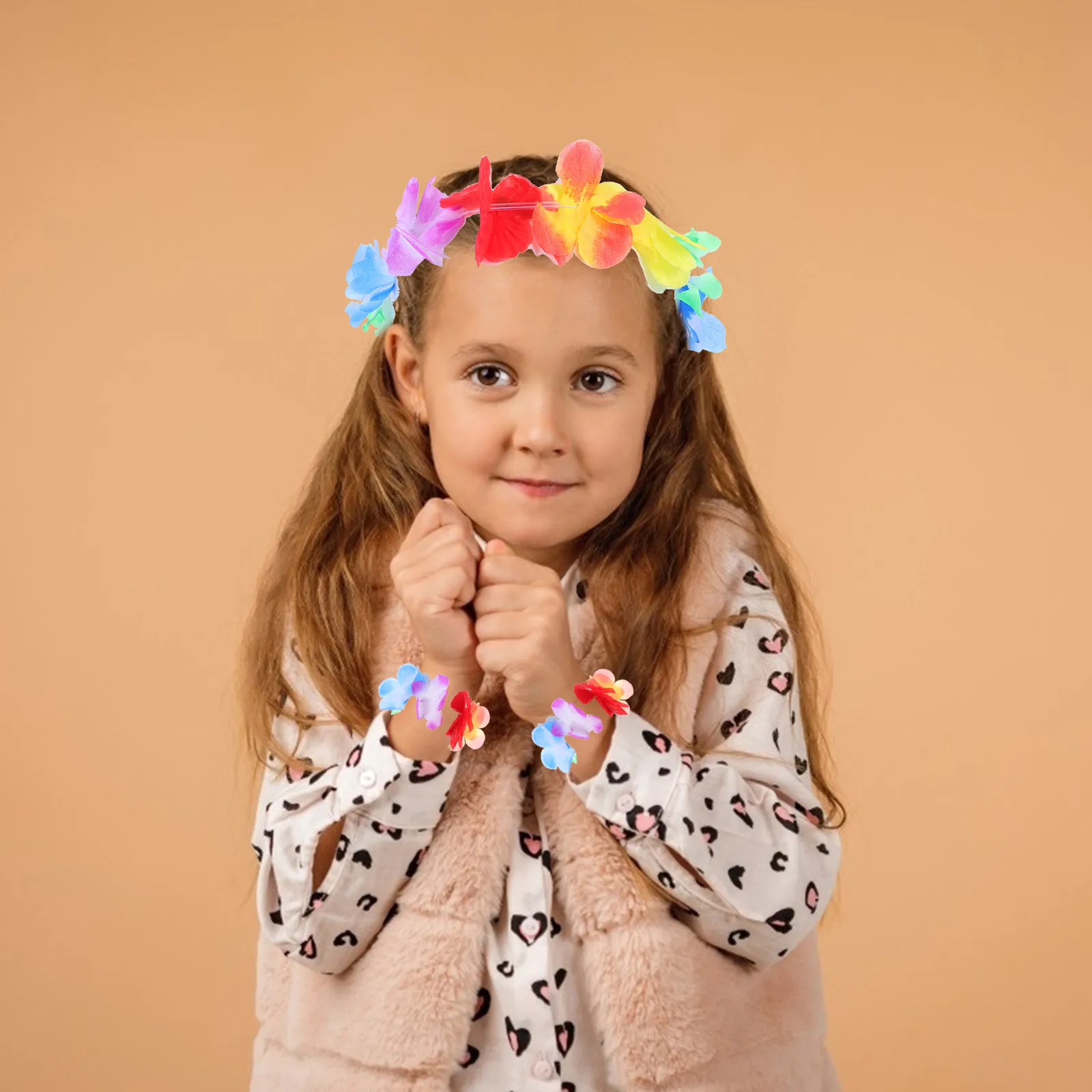 

's Grass Skirt Suit Simulation Flower Headdress Hawaiian Costumes Skirts Luau Hula Party Colorful Accessories for