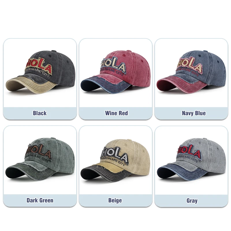 New Cotton Washed Baseball Cap American Style Letter Distressed Patchwork Duckbill Caps Versatile Embroidery Couple Style