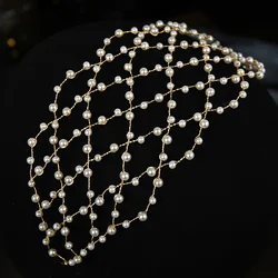 Gold Color Luxury Pearl Headband Hairband Tiara For Women Bride Pearl Bridal Wedding Hair Accessories Jewelry Headband Tiara