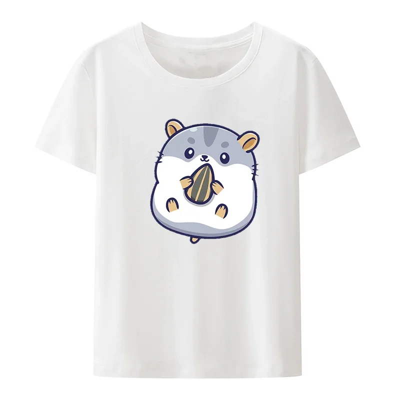 Cartoon Hamster T-shirt Hip-hop Cute Comfortable Vintage Summer Clothes for Women Humor Street Fashion De Mujer Same Style Loose