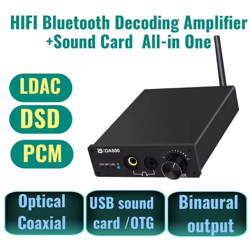 DA800 DAC Decoding Headphone Amplifier LDAC/aptX HD Bluetooth 5.0 Audio Adapter Type-C Dongle USB DSD Optical Coaxial 3.5/6.5mm